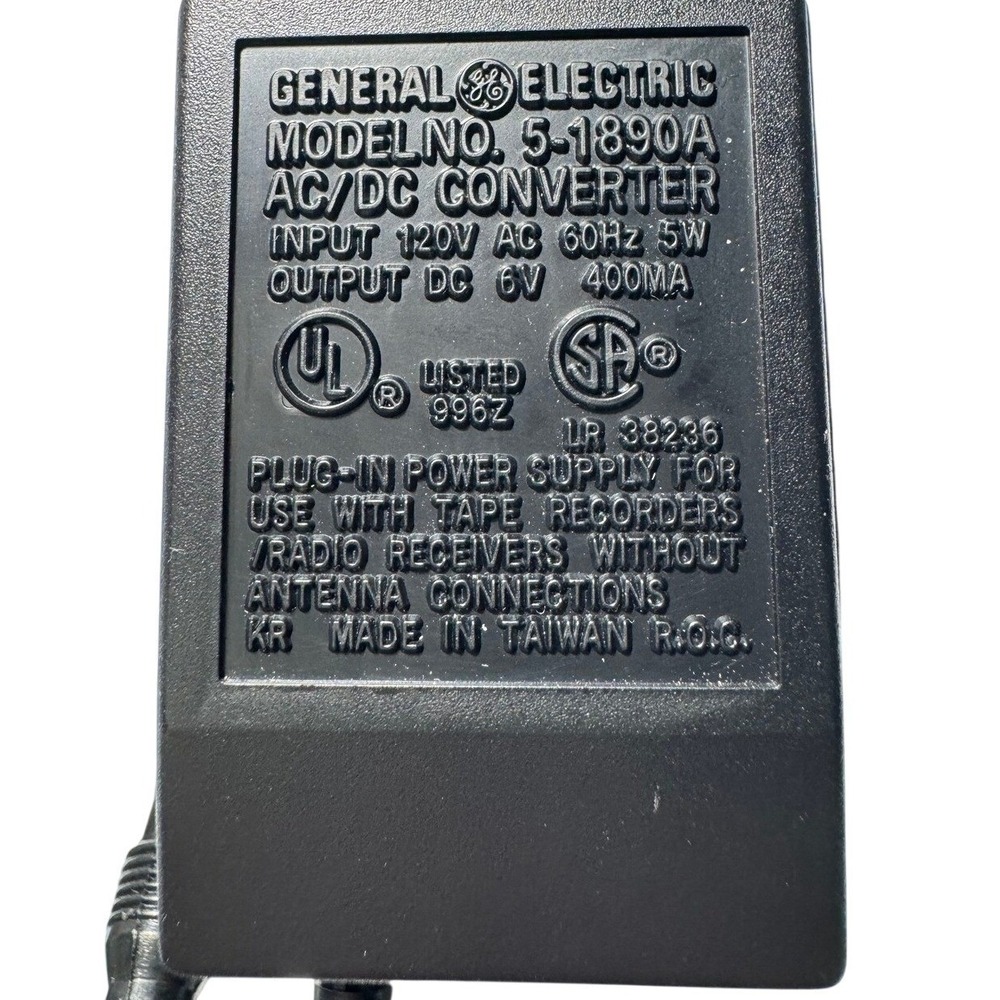GE AC/DC Converter Power Supply 5-1890A 6V 400mA for Tape Recorders Radios